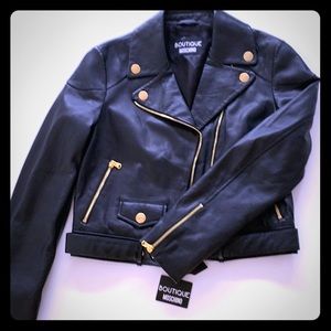 BOUTIQUE MOSCHINO BLACK LEATHER JACKET